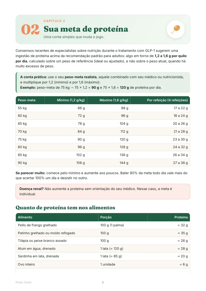 Página 6: sua meta de proteína
